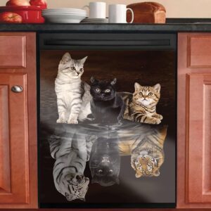 rewer cat vinyl decorative refrigerator panel decal reflection tiger dishwasher cover magnetic animal sticker door kitchen decoration microwave and oven stickers,funny gifts, 23x26inch( )