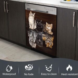 REWER Cat Vinyl Decorative Refrigerator Panel Decal Reflection Tiger Dishwasher Cover Magnetic Animal Sticker Door Kitchen Decoration Microwave and Oven Stickers,Funny Gifts, 23x26inch( )