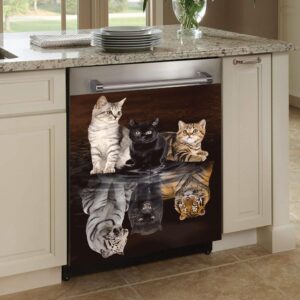 REWER Cat Vinyl Decorative Refrigerator Panel Decal Reflection Tiger Dishwasher Cover Magnetic Animal Sticker Door Kitchen Decoration Microwave and Oven Stickers,Funny Gifts, 23x26inch( )