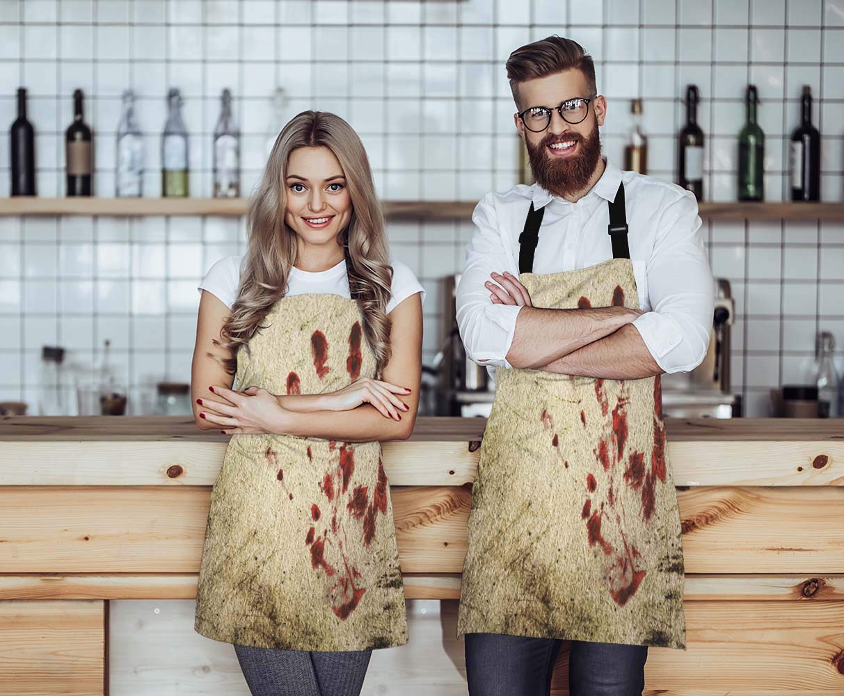 WONDERTIFY Bloody Hand Apron,Horror House Grunge Background with a Print of Hand Bib Apron with Adjustable Neck for Men Women,Suitable for Home Kitchen Cooking Waitress Chef Grill Bistro Baking Apron