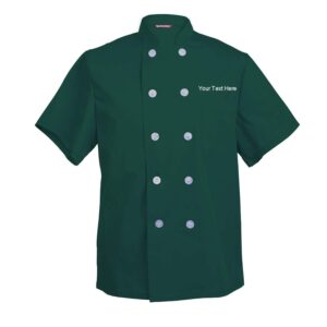 embroidered men's chef coat short sleeve chef shirt cook coat personalized with your text hunter green