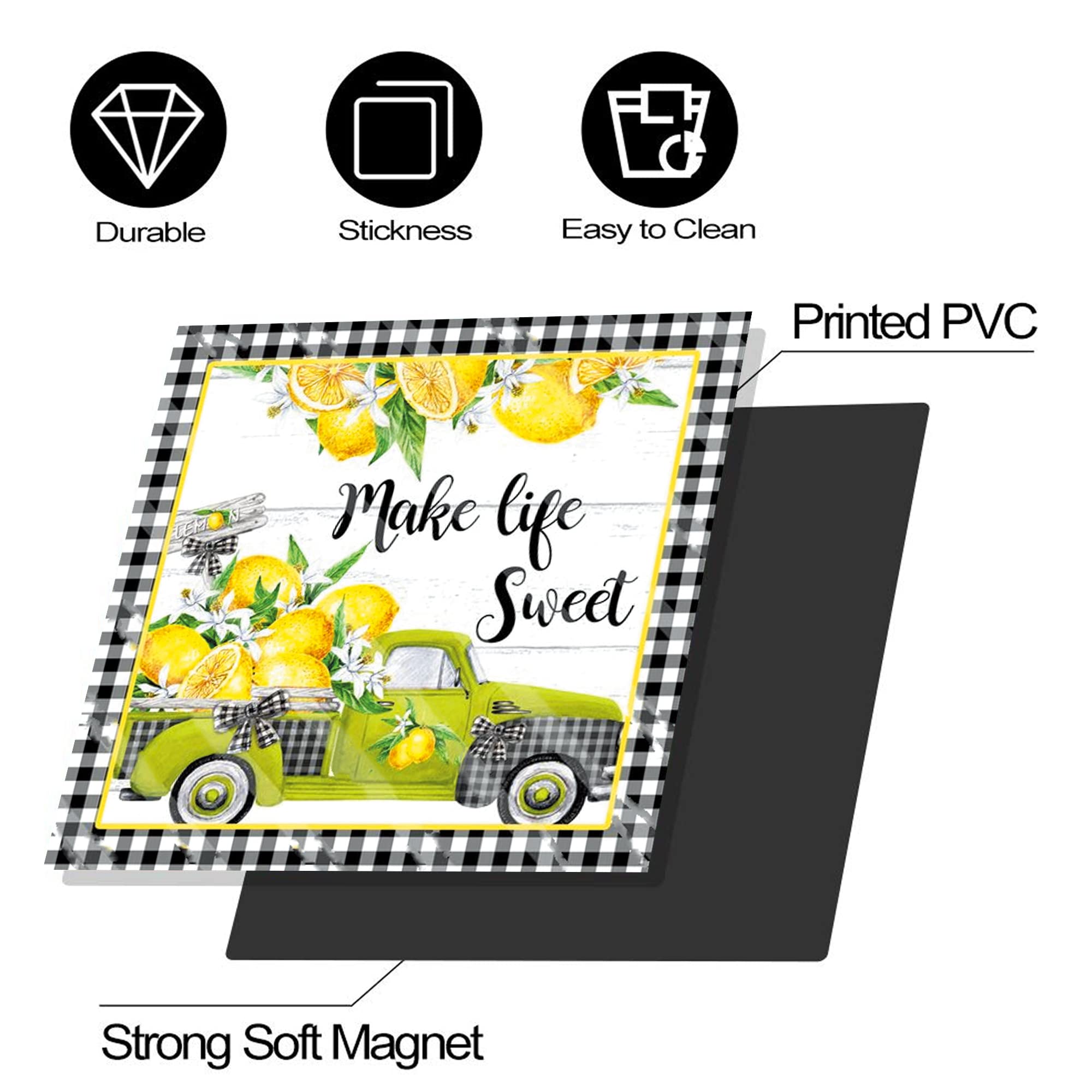 JUMU Make Life Sweet Flower Dishwasher Magnet Cover Sticker,Lemon Magnetic Decal Decoration,Little Green Car Kitchen