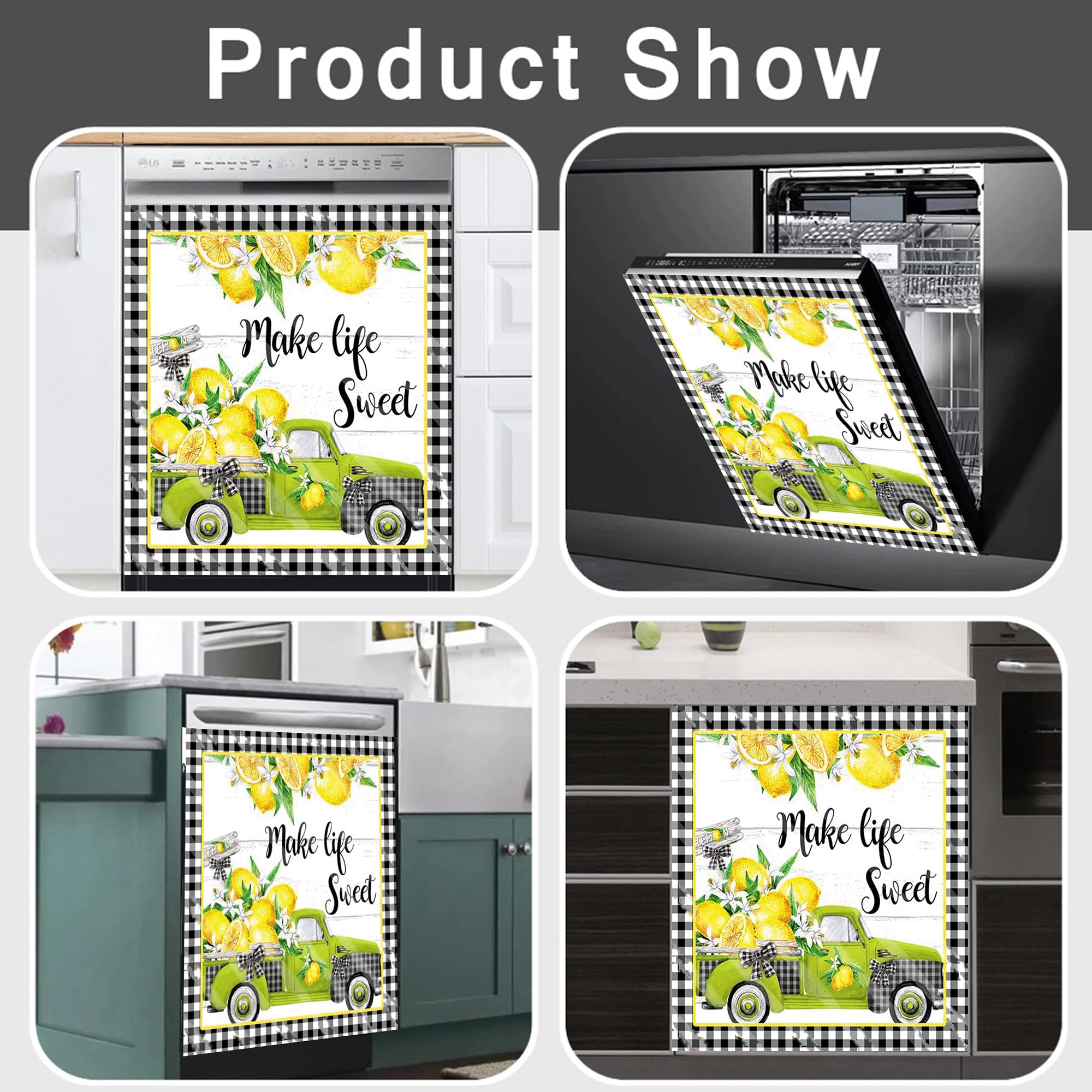 JUMU Make Life Sweet Flower Dishwasher Magnet Cover Sticker,Lemon Magnetic Decal Decoration,Little Green Car Kitchen