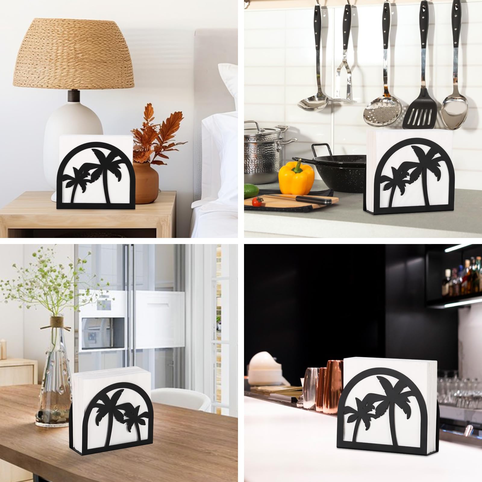 NDFECT Black Napkin Holder for Kitchen, Cocktail Coastal Palm Tree Napkins Holder, Upright Nautical Napkin Holders for Paper Napkins Party Tables, Metal