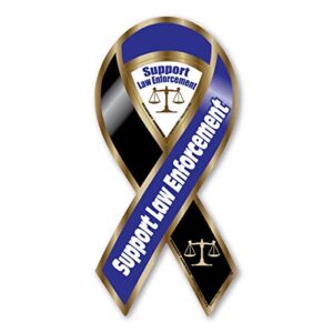 support law enforcement blue/black 2-in-1 mini ribbon magnet by magnet america is 4" x 2" made for vehicles and refrigerators