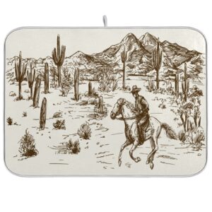 xigua dish drying mat western desert cowboy absorbent dry mats for dishes draining pad for kitchen countertop 16" x 18"