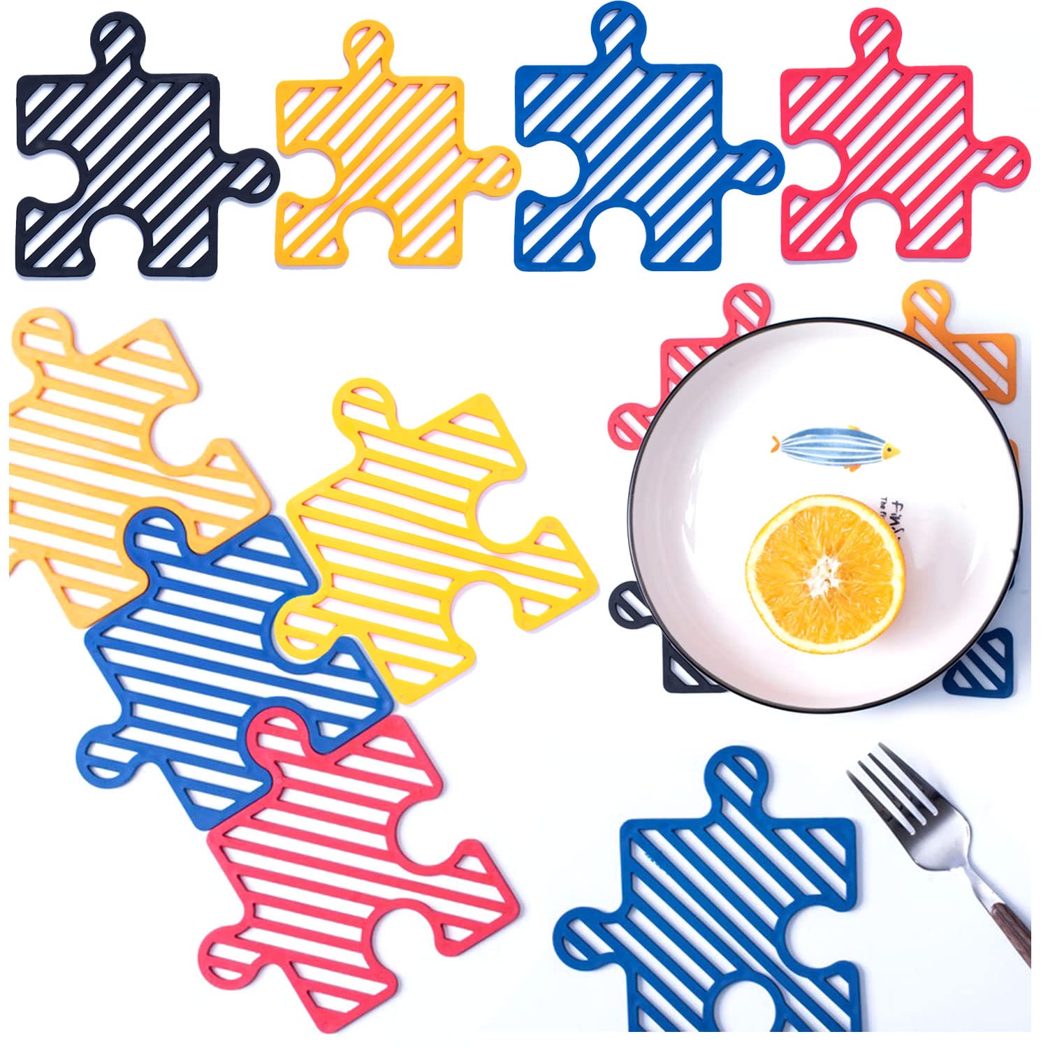 12 Pack Silicone Trivet Mats for Hot Dishes, Creative Puzzle Trivet for Hot Pots and Pans, Non-Slip Durable Trivet Mats for Table and Countertop, Kitchen Decor