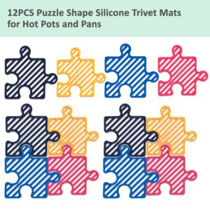 12 Pack Silicone Trivet Mats for Hot Dishes, Creative Puzzle Trivet for Hot Pots and Pans, Non-Slip Durable Trivet Mats for Table and Countertop, Kitchen Decor