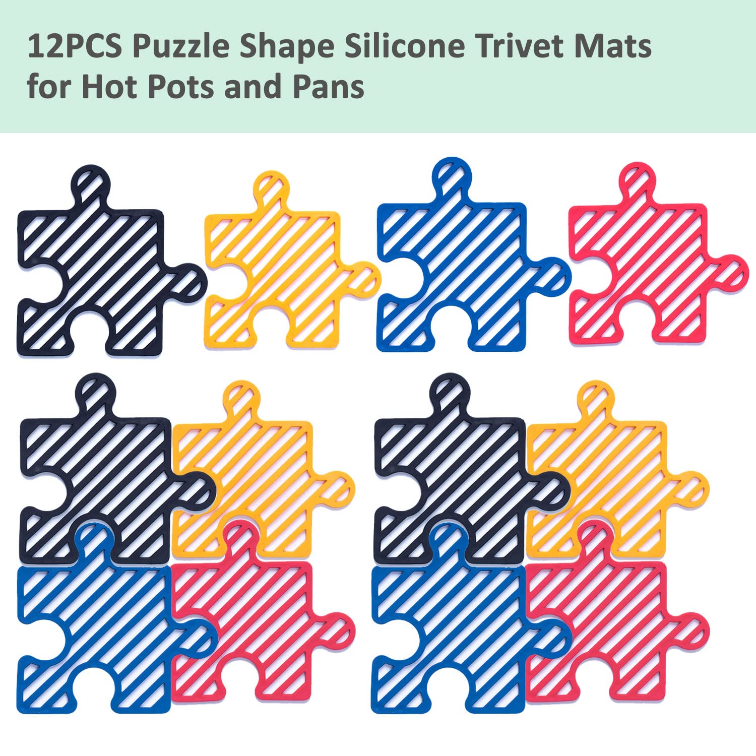 12 Pack Silicone Trivet Mats for Hot Dishes, Creative Puzzle Trivet for Hot Pots and Pans, Non-Slip Durable Trivet Mats for Table and Countertop, Kitchen Decor