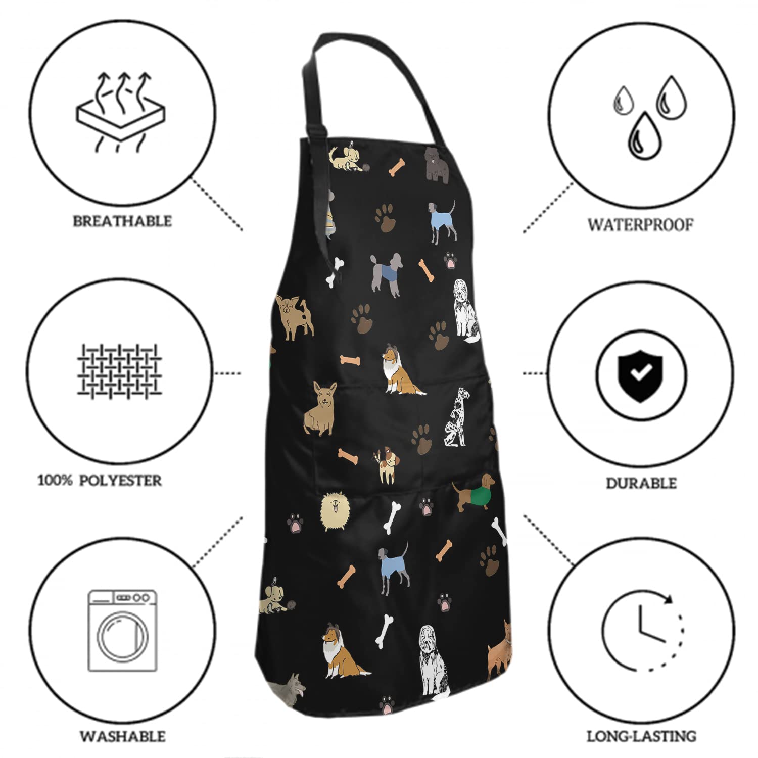 Cute Dog Grooming Apron Waterproof with Pockets 2 Paw Print Apron Dog Grooming Smock, Dog Lover Aprons for Adults Adjustable Shoulder Strap Polyester Aprons Cooking BBQ Adult Artist Aprons 28x33 Inch