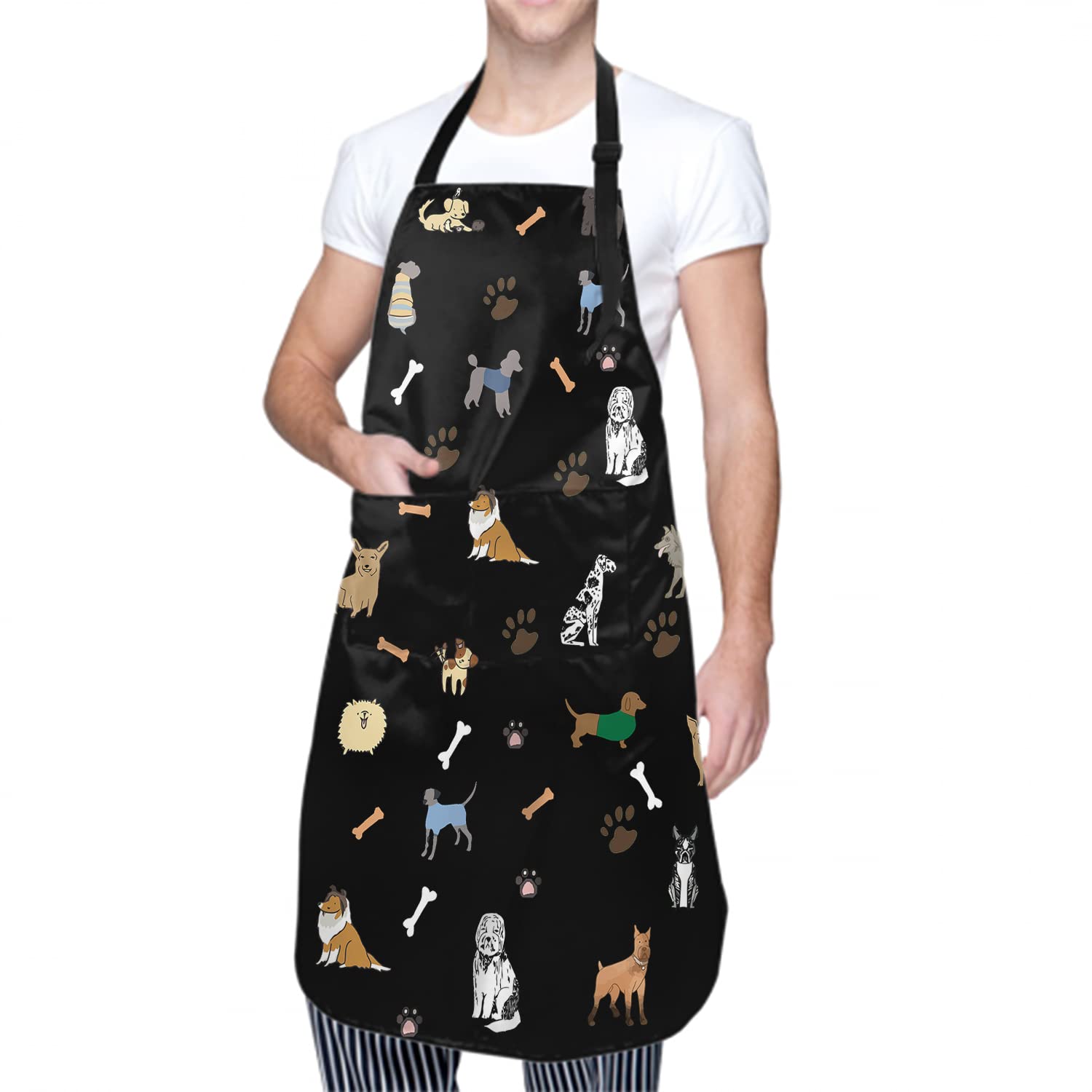 Cute Dog Grooming Apron Waterproof with Pockets 2 Paw Print Apron Dog Grooming Smock, Dog Lover Aprons for Adults Adjustable Shoulder Strap Polyester Aprons Cooking BBQ Adult Artist Aprons 28x33 Inch