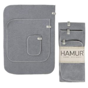hamur kitchen dish drying mat 3-set, super absorbent drainer mats for kitchen counter, multiuse draining dishes pad with cleaning rug & dish sponge, under dish rack & sink pad