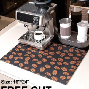 ILANGO Coffee Maker Mat for Countertops Hide Stain Rubber, Non Slip Coffee Bar Mat for Kitchen Counter, Absorbent Dish Drying Mat, Coffee Accessories Fit Under Coffee Espresso Machine 16"*24"