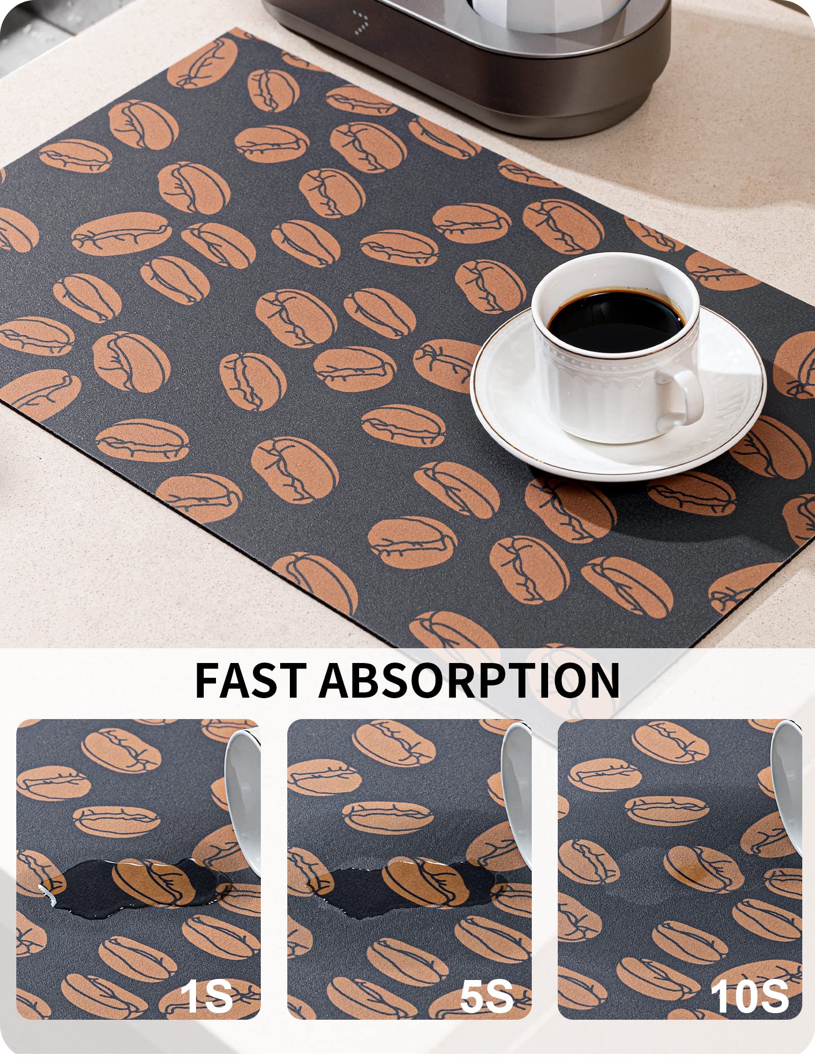 ILANGO Coffee Maker Mat for Countertops Hide Stain Rubber, Non Slip Coffee Bar Mat for Kitchen Counter, Absorbent Dish Drying Mat, Coffee Accessories Fit Under Coffee Espresso Machine 16"*24"