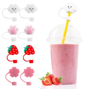 silicone straw tips cover, 8pcs straw covers cap reusable drinking straw tips lids, cloud shape straw toppers protector cute silicone straw plug for 6-8 mm straws outdoor home kitchen party decor