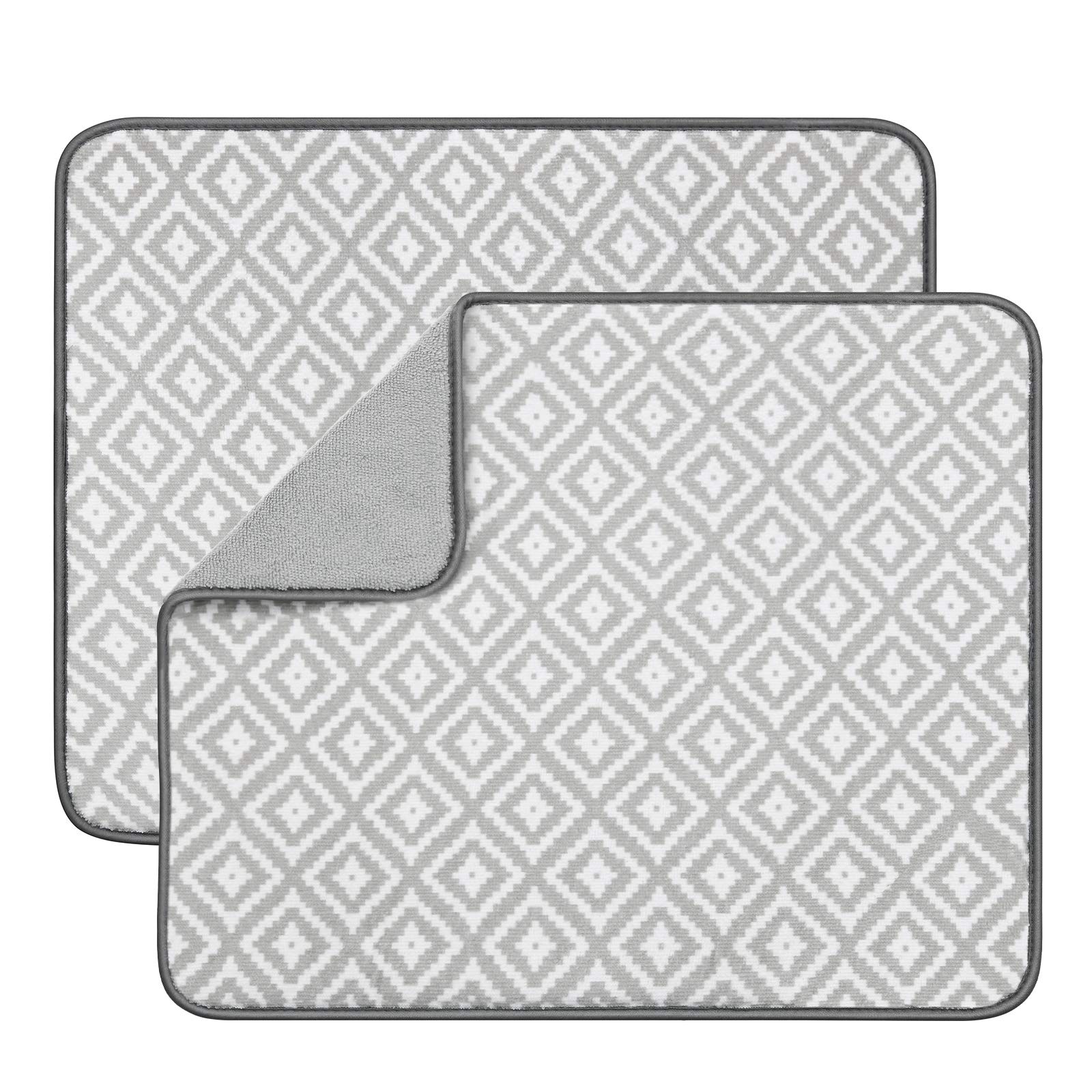 SUBEKYU Dish Drying Mat for Kitchen Counter, Microfiber Absorbent Kitchen Sink Drying Drainer/Rack Pads, Light Grey, 2PCS