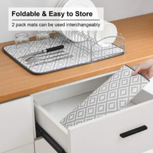 SUBEKYU Dish Drying Mat for Kitchen Counter, Microfiber Absorbent Kitchen Sink Drying Drainer/Rack Pads, Light Grey, 2PCS