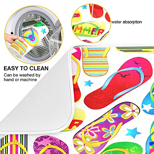 Colorful Flip Flops Dish Drying Mat Large for Kitchen Counter 18x24 In, Reversible Summer Vacation Holiday Tableware Pad Dish Drainer Rack Mats Fast Absorbent Kitchen Accessories for Countertop Sink