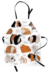 lunarable guinea pig apron, infographic design ification for types of rodent breeds, unisex kitchen bib with adjustable neck for cooking gardening, adult size, brown ginger