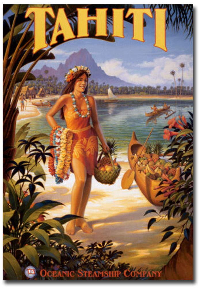 Tahiti Travel Vintage Art Refrigerator Magnet Size 2.5" x 3.5"