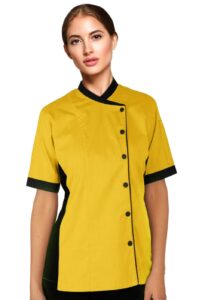 short sleeves women's ladies side mesh panel chef coat by uniformates (yellow, m (for bust 36-37))