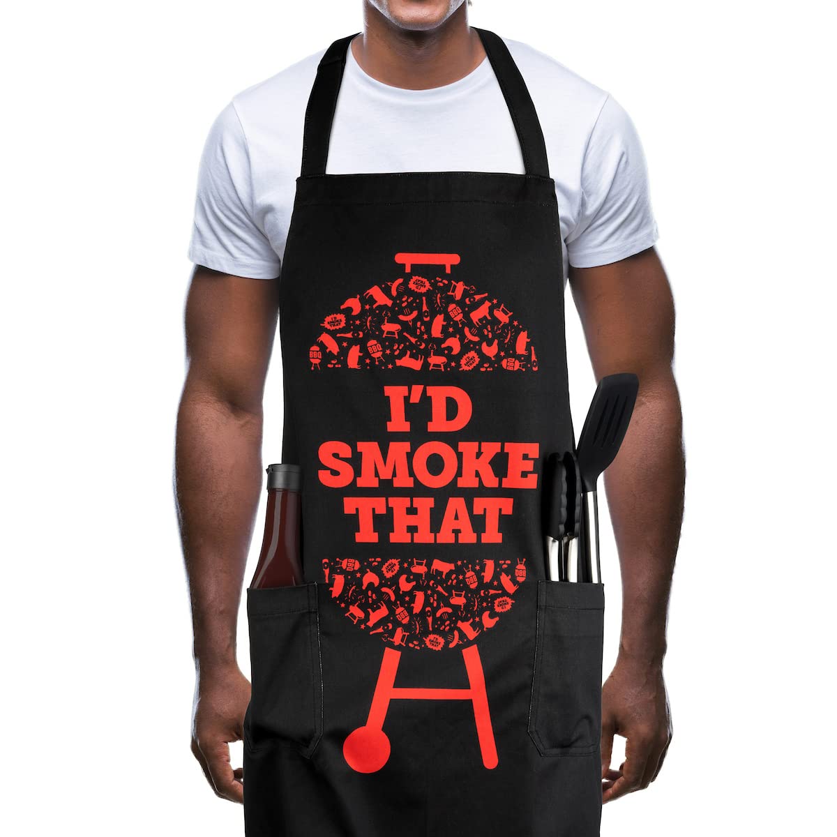 Lavley Funny Cooking Aprons Grilling Gift For Men & Women With Pockets, Extra Long Waist Ties & Adjustable Neck Strap (I'd Smoke That)