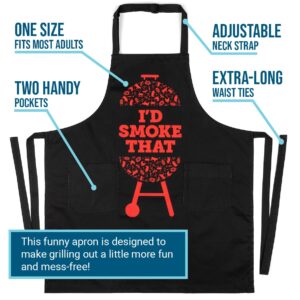 Lavley Funny Cooking Aprons Grilling Gift For Men & Women With Pockets, Extra Long Waist Ties & Adjustable Neck Strap (I'd Smoke That)