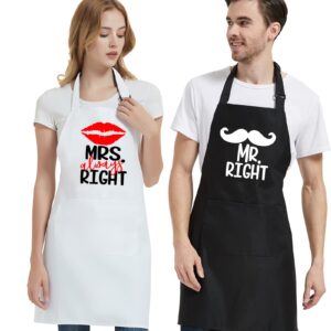 potalkfree cooking apron for men women with pockets, mr. right mrs. always right aprons set, couples gift for engagements, weddings, anniversaries, bride, groom, husband and wife