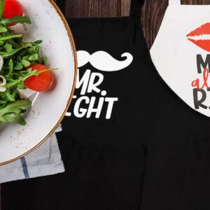 POTALKFREE Cooking Apron for Men Women with Pockets, Mr. Right Mrs. Always Right Aprons Set, Couples Gift for Engagements, Weddings, Anniversaries, Bride, Groom, Husband and Wife