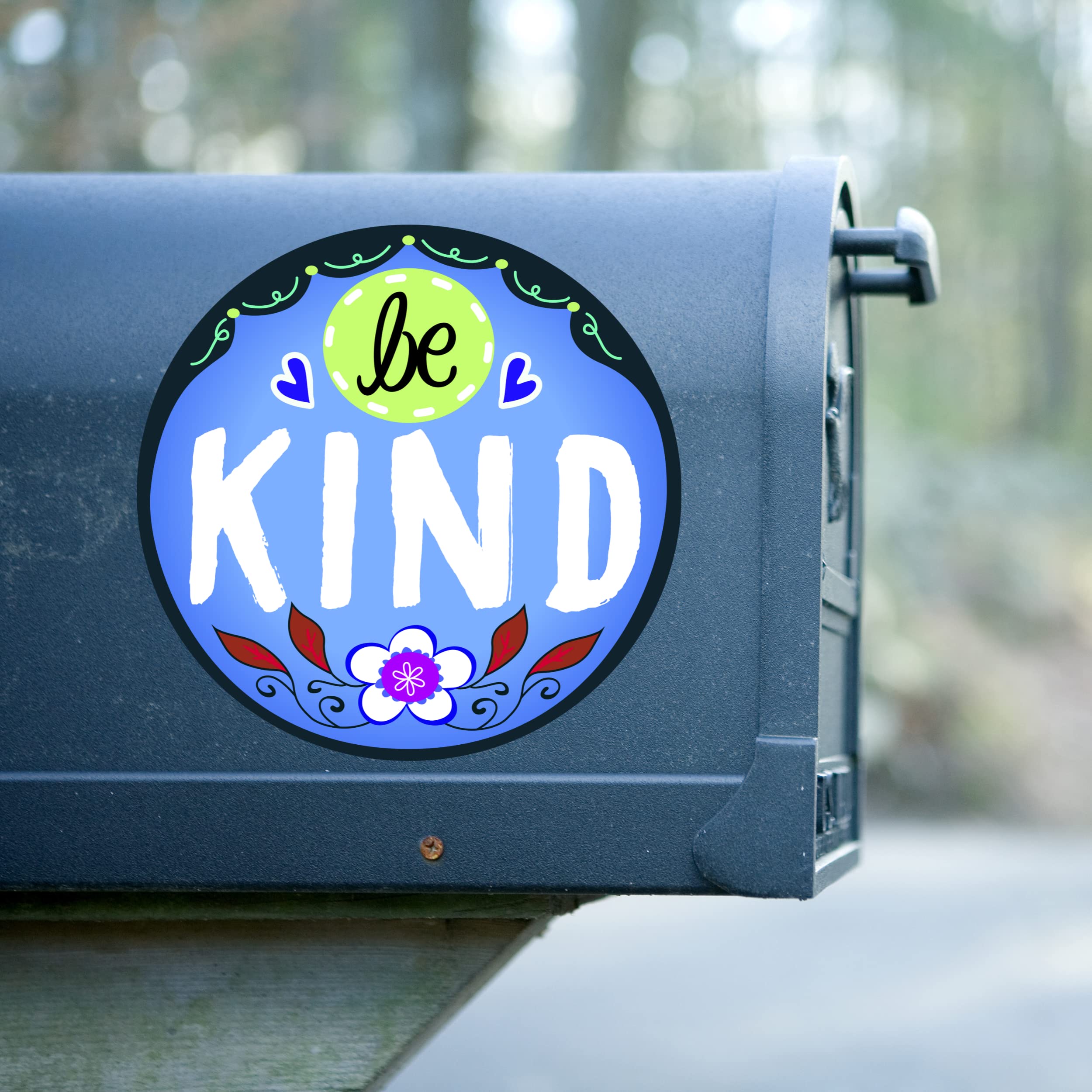 Blue Floral Be Kind Magnet for Cars, Lockers, Garage Doors, Refrigerators, and More, Inspirational and Inclusive Removable Magnetic Decal, 5 1/2 Inch