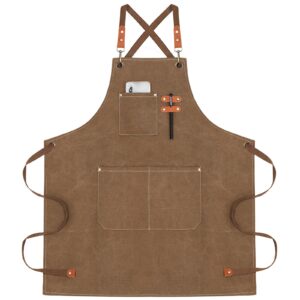 nobondo canvas apron with pockets for men and women - cross back kitchen apron with crossbody support, shop utility bib for work, chef cooking, baking, hair stylist, barista, bartender, bbq