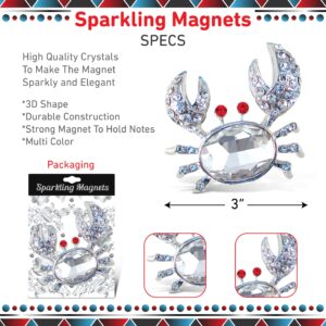 COTA Global Crab Sparkling Refrigerator Magnet - Silver & Red Sparkling Rhinestones Crystals, Cute Sparkly Ocean Life Animal Magnet for Kitchen Door Fridge, Cool Home & Office Novelty Decor - 3 Inch