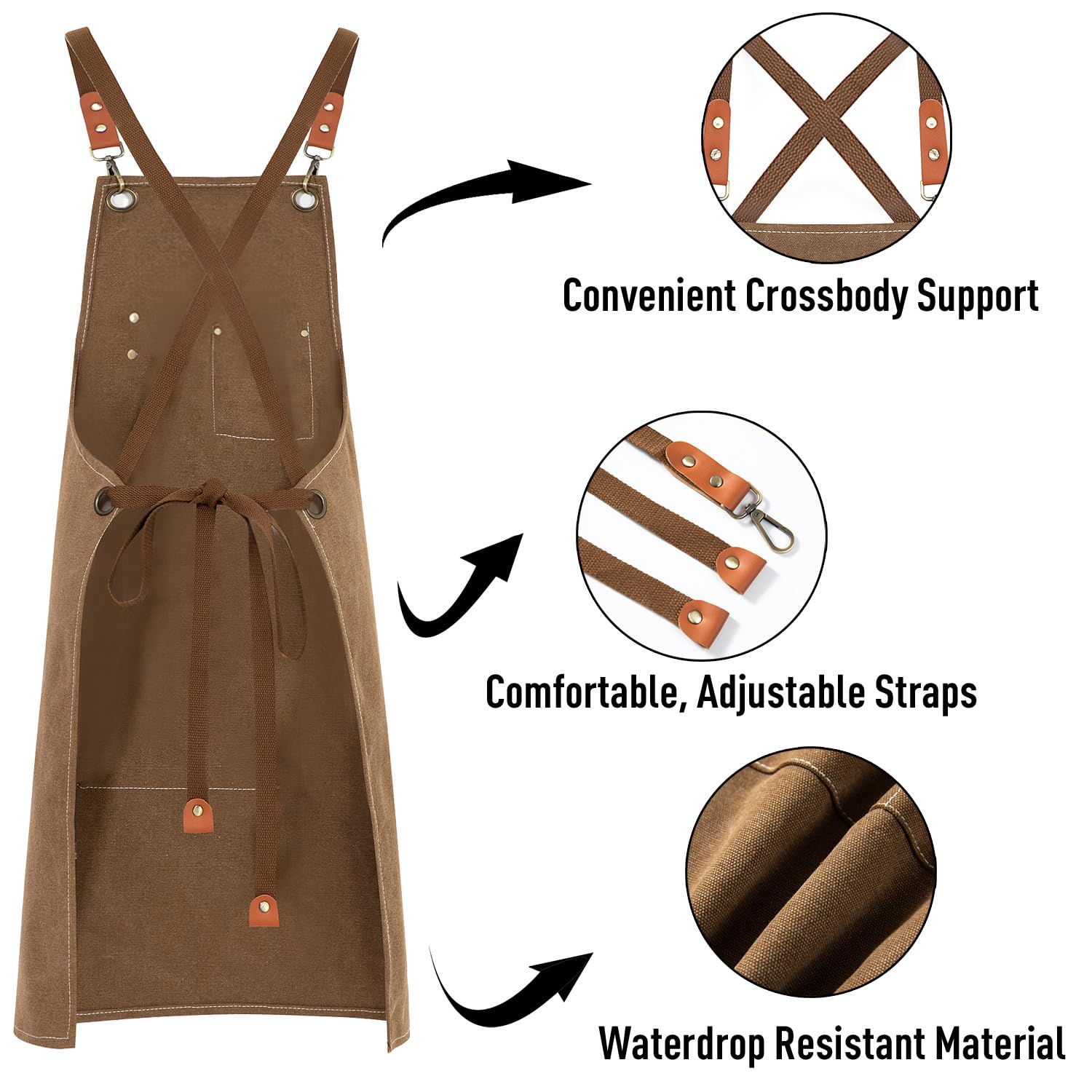 NOBONDO Canvas Apron with Pockets for Men and Women - Cross Back Kitchen Apron with Crossbody Support, Shop Utility Bib for Work, Chef Cooking, Baking, Hair Stylist, Barista, Bartender, BBQ