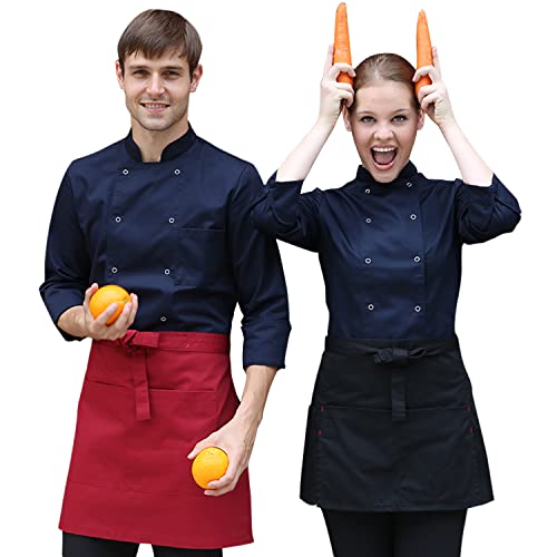 Men's Navy Metal Snaps Chef Coat Classic Kitchen Chef Work Uniform