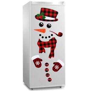 17pcs snowman refrigerator magnets | christmas decorations | large red black buffalo plaid fridge magnet stickers | xmas holiday decorations for fridge | metal door | cabinets | garage door
