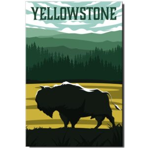 yellowstone poster bison fridge magnet national park wyoming travel souvenir buffalo