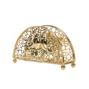 sdlumeiy metal semicircle gold napkin holder with bird，paper tissue dispenser for dining table, kitchen countertop 6x1.6x3.1inch