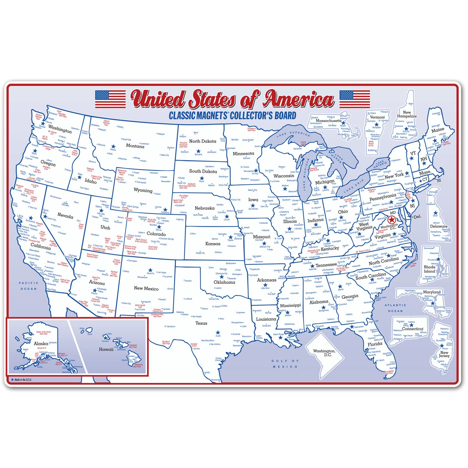 State Map Magnet Collector's Metal Display Board (Board Only), Made in U.S.A.