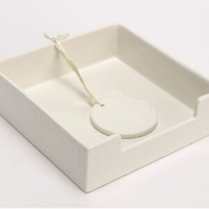 White Ceramic Napkin Holder with Weight, Dinner, party, cocktail napkins to 7x7 inches. Plaza Collection.