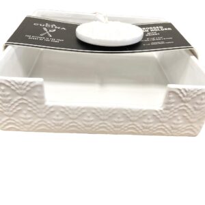 White Ceramic Napkin Holder with Weight, Dinner, party, cocktail napkins to 7x7 inches. Plaza Collection.