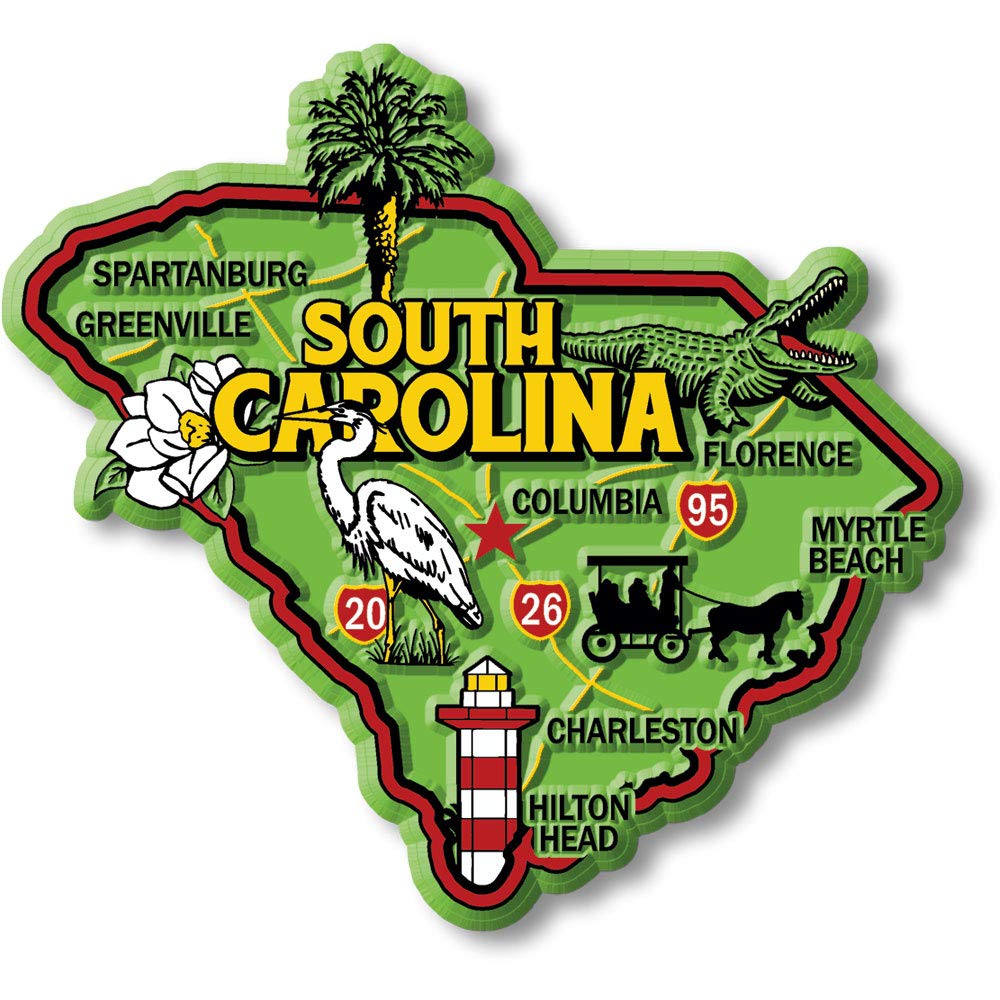 South Carolina Colorful State Magnet by Classic Magnets, 3.6" x 3.3", Collectible Souvenirs Made in The USA