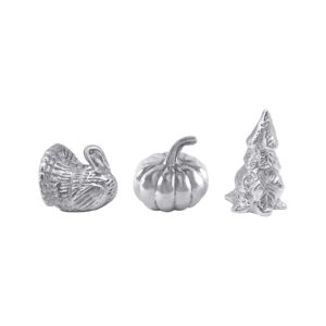 mariposa holiday set turkey, pumpkin, evergreen tree handcrafted napkin weight, one size, silver