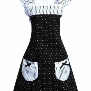 Hyzrz Princess Frill Lace Polka Dot Kitchen Cooking Aprons for Women with Pockets Cross Back