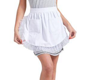 nanxson retro lace maid costume half apron with pocket adjustable kitchen cooking apron for women and girls cf3130 (whtie, one size)