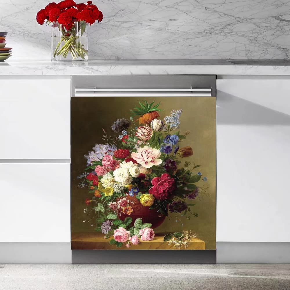 Tup Palace Beautiful Flowers Art Oil Painting Kitchen Decor Dishwasher Cover Magnetic Sticker,Spring Summer Floral Decal Sticker Refrigerators,Home Cabinets Decorative 23 W x 26 H ''