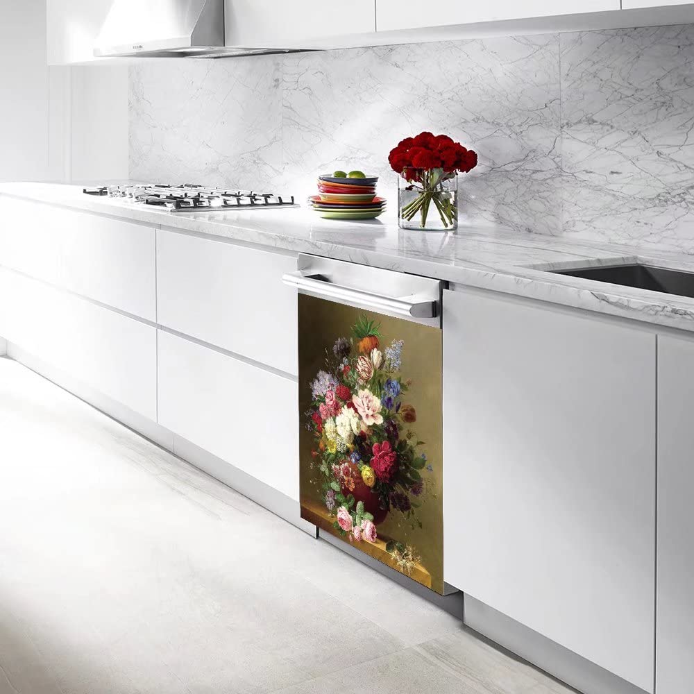 Tup Palace Beautiful Flowers Art Oil Painting Kitchen Decor Dishwasher Cover Magnetic Sticker,Spring Summer Floral Decal Sticker Refrigerators,Home Cabinets Decorative 23 W x 26 H ''