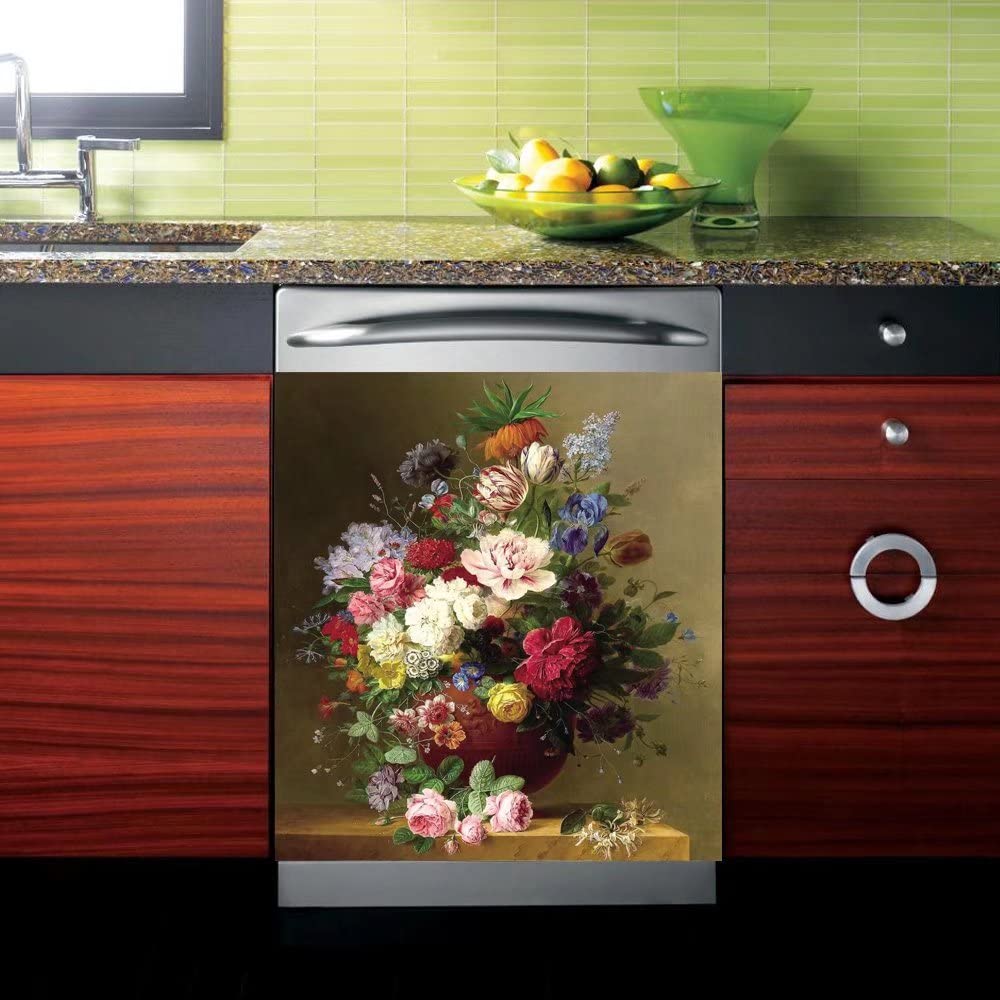 Tup Palace Beautiful Flowers Art Oil Painting Kitchen Decor Dishwasher Cover Magnetic Sticker,Spring Summer Floral Decal Sticker Refrigerators,Home Cabinets Decorative 23 W x 26 H ''