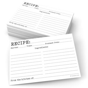 321done recipe cards (set of 50) 4x6 - typewriter white vintage - from the kitchen of - large double-sided - made in usa - unisex minimalist