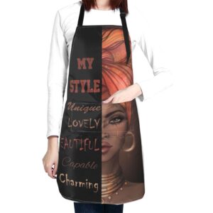 perinsto african american black woman waterproof apron with 2 pockets personalized kitchen chef aprons bibs for cooking baking painting gardening grooming