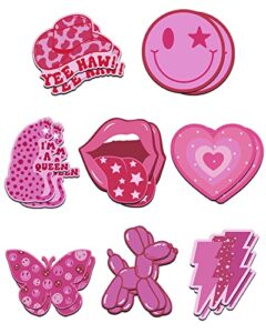 16pcs pink preppy fridge magnets, good magnetic, locker decorations for girls in middle school waterproof refrigerator magnets aesthetic pink y2k smiley face leopard for office kitchen whiteboard